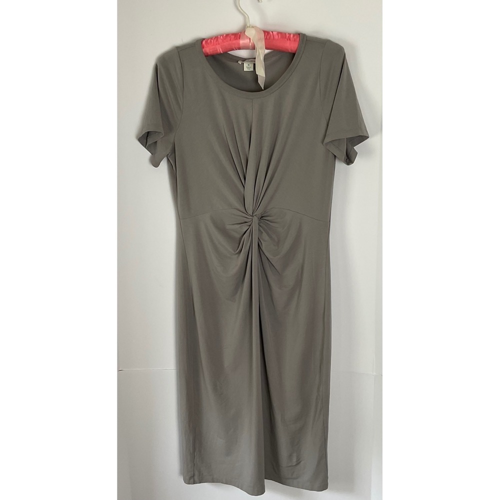 Sundance Gray Twist Front Short Sleeve Midi T-Shirt Dress Medium Taupe Jersey